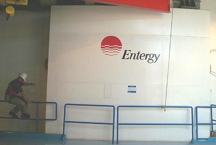 Concrete Shielding door with pnuematic seals on the Lousiana Power and Light Waterford III Nuclear Power Plant. The door is Curved to match the outer containment wall of the Nueclear reactor